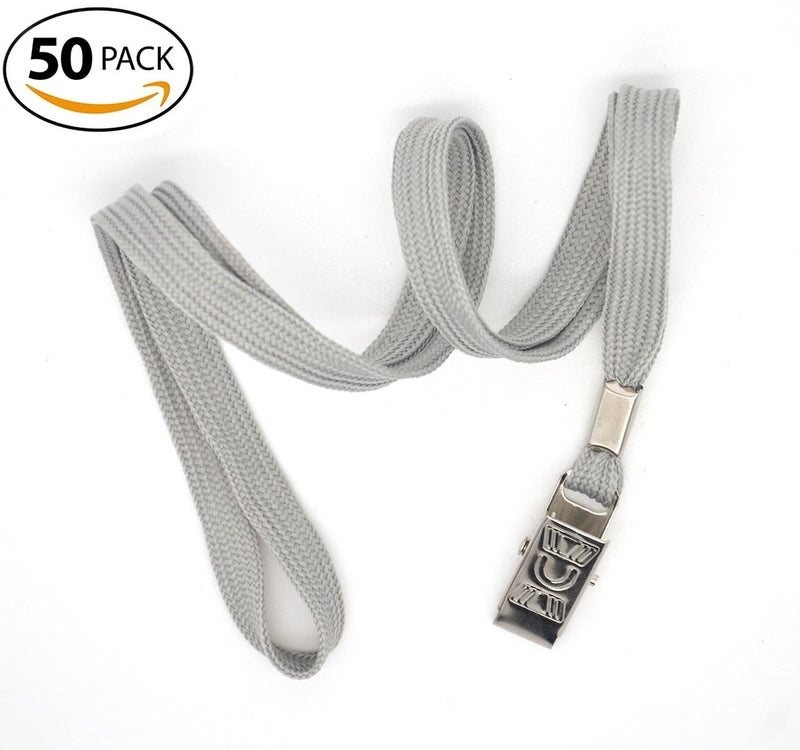 Bird FiyÂ® 50 Pcs Lanyard Bulldog Clip 32-inch Flat Braid Neck Lanyard for Id Cards/badges (Gray) - Image 3